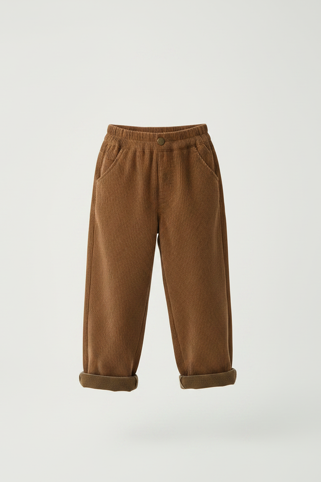 Pantalon Chinois Marron Côtelé Ample Enfant Doux - Cordé - vue 3