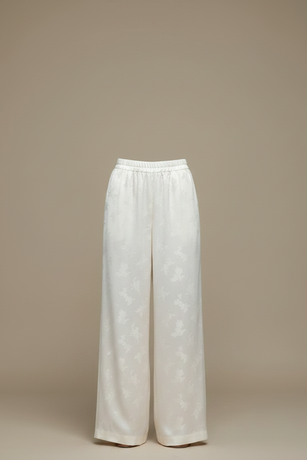 Pantalon Chinois Blanc Crème Fluide Ample Motif Floral - Satin - vue 3