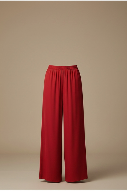 Pantalon Chinois Rouge Soie Ample Fluide Femme - vue 3