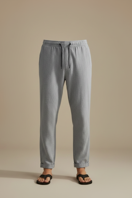 Pantalon Chinois Gris Droit Décontracté Cordon Homme - Molleton - vue 3
