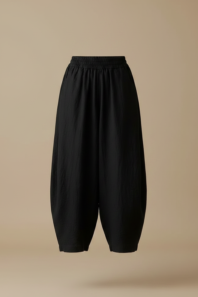 Pantalon Chinois Noir Ample Coton Fluide Décontracté - Lin - vue 3