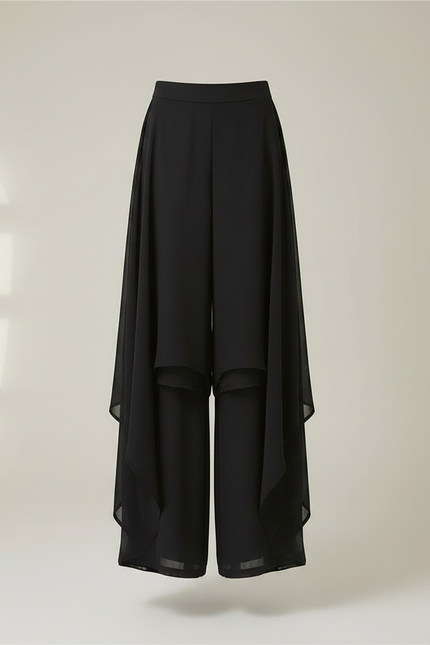 Pantalon Chinois Noir Fluide Superposé Élégant Femme - Polyester - vue 3
