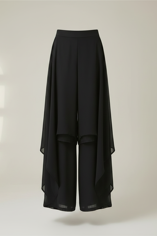 Pantalon Chinois Noir Fluide Superposé Élégant Femme - Polyester - vue 3