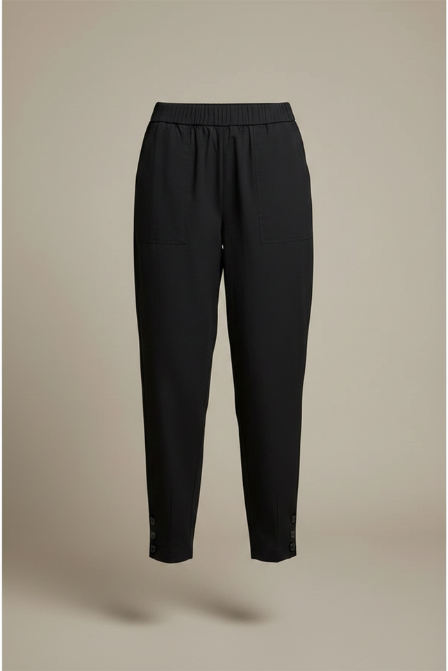 Pantalon Chinois Noir Ample Élastique Décontracté Boutons - Viscose - vue 3
