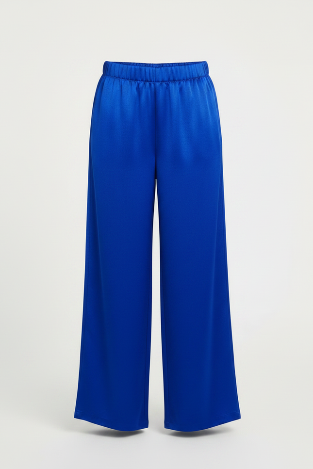 Pantalon Chinois Bleu Royal Satin Fluide Ample - vue 3