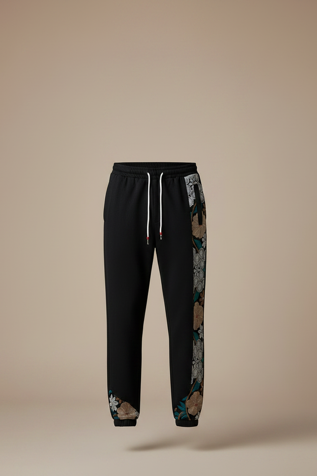 Pantalon Chinois Noir Brodé Harem Jogger Ethnique Homme - Molleton - vue 3