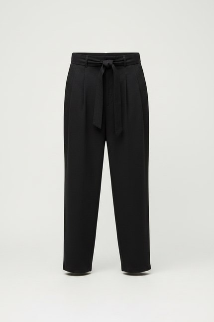 Pantalon Chinois Noir Coton Lin Ample Ceinturé Homme - vue 3