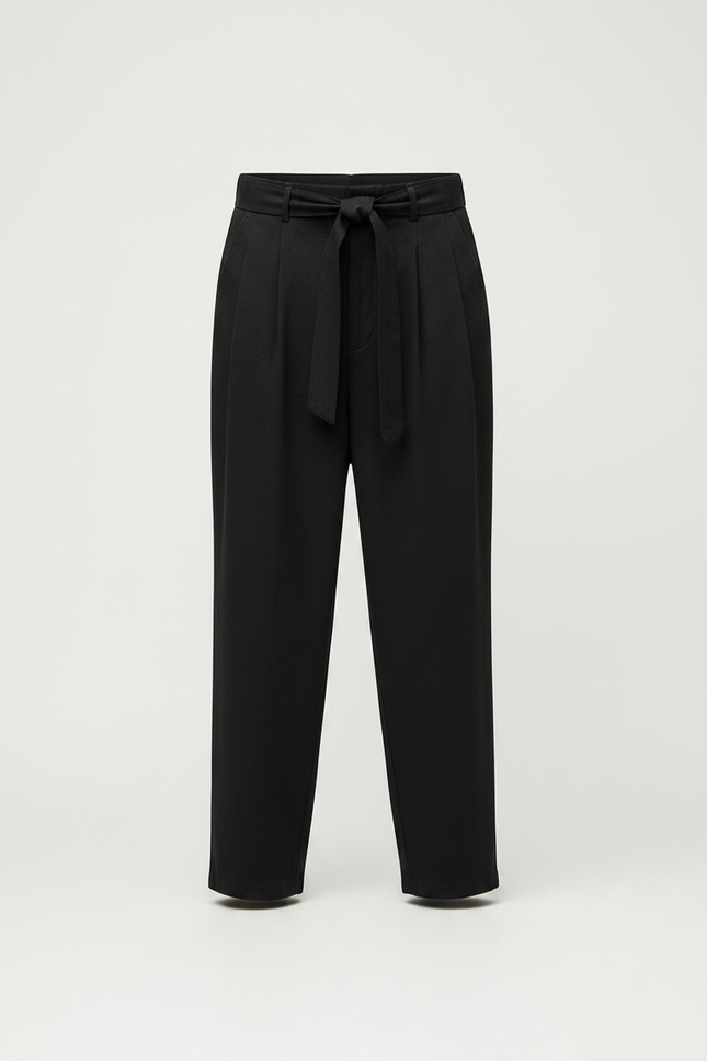 Pantalon Chinois Noir Coton Lin Ample Ceinturé Homme - vue 3
