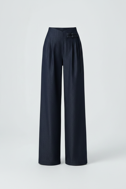Pantalon Chinois Denim Large Plissé Élégant Femme - Marine Jean - vue 3