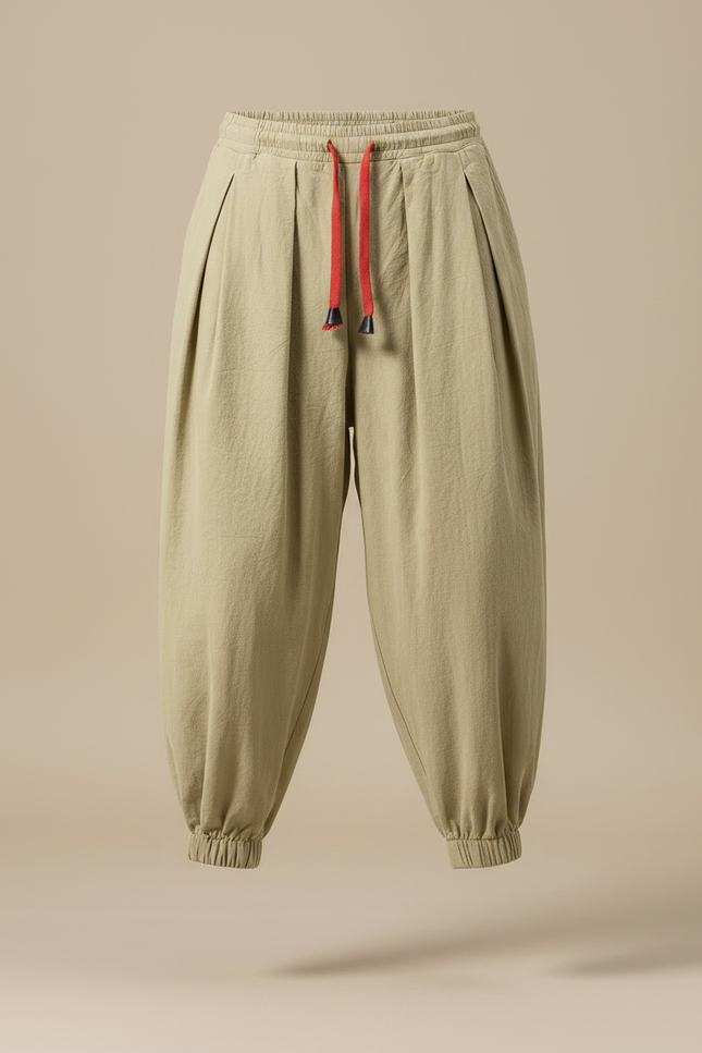 Pantalon Chinois Harem Lin Ample Décontracté Homme - Kaki - vue 3