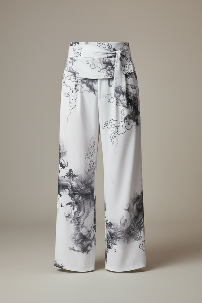 Pantalon Chinois Blanc Ample Encre Dragon Homme - Polyester - vue 3