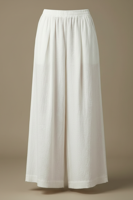Pantalon Chinois Blanc Ample Lin Plissé Fluide - vue 3