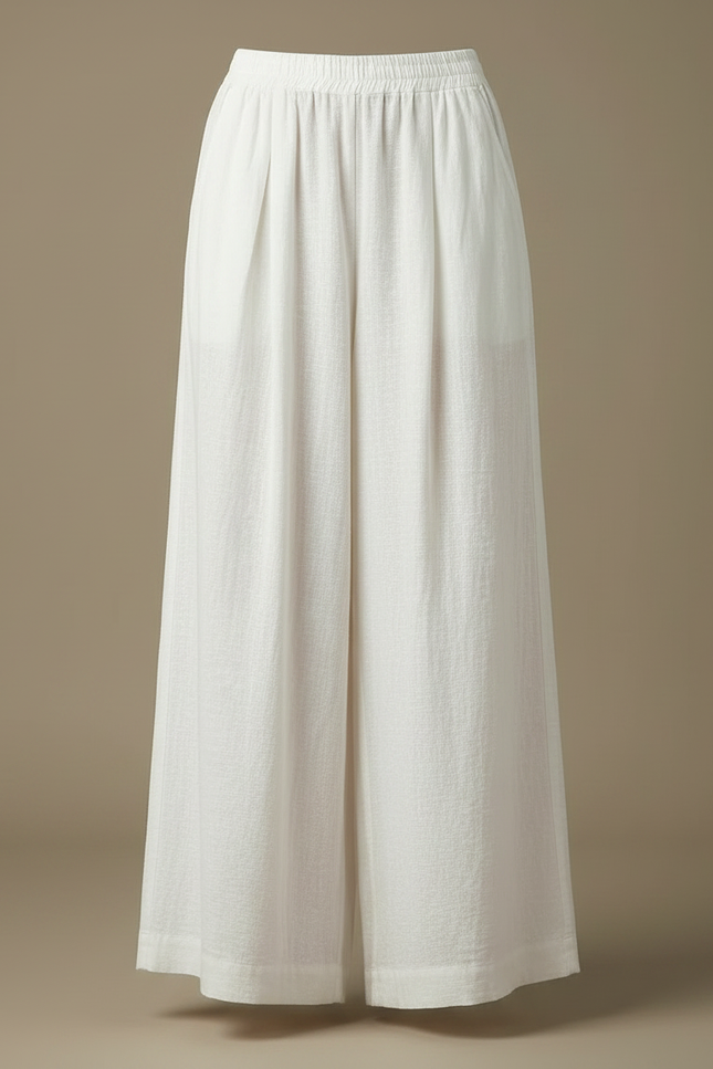 Pantalon Chinois Blanc Ample Lin Plissé Fluide - vue 3