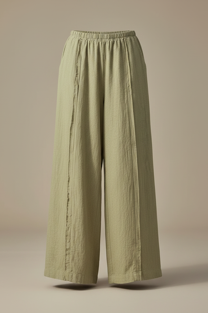 Pantalon Chinois Vert Ample Lin Décontracté Fluide - vue 3