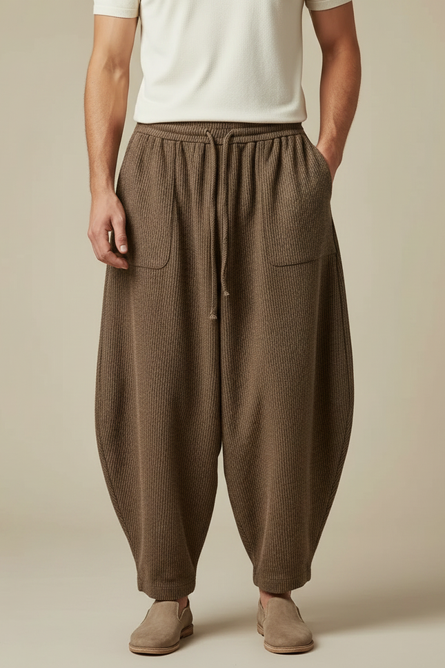 Pantalon Chinois Marron Ample Laine Vintage Homme - vue 3