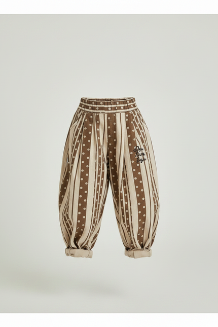Pantalon Chinois Sarouel Rayé Pois Ample Enfant - Marron Toile - vue 3