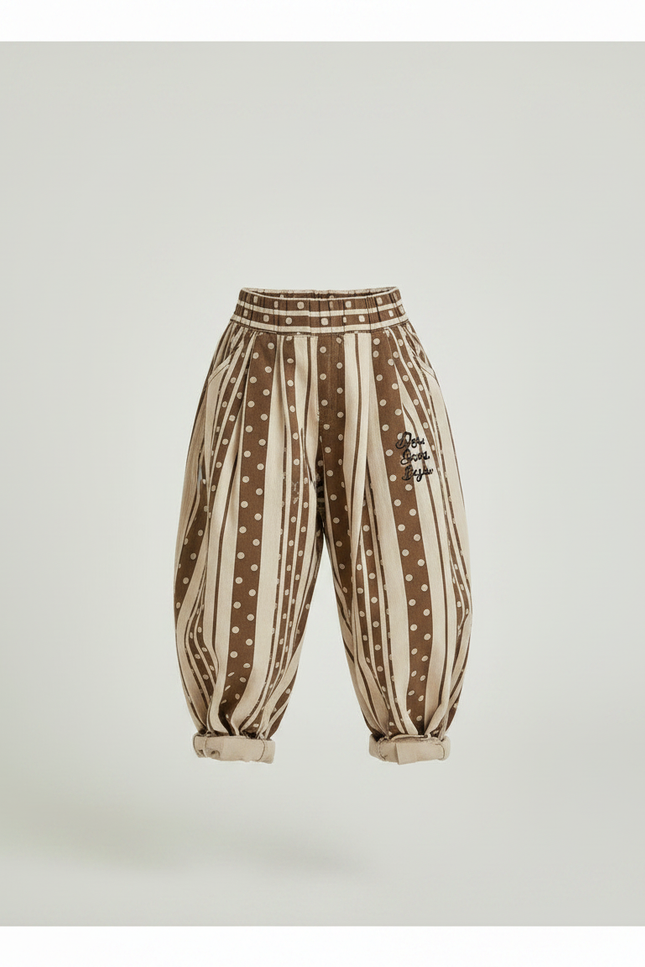 Pantalon Chinois Sarouel Rayé Pois Ample Enfant - Marron Toile - vue 3