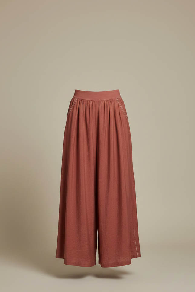 Pantalon Chinois Terracotta Ample Fluide Élégant - Marron Lin - vue 3