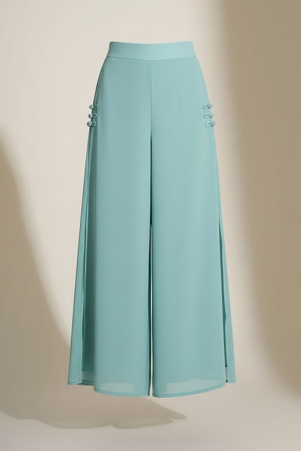 Pantalon Chinois Fluide Bleu Chiffon Fendu Élégant - Polyester - vue 3