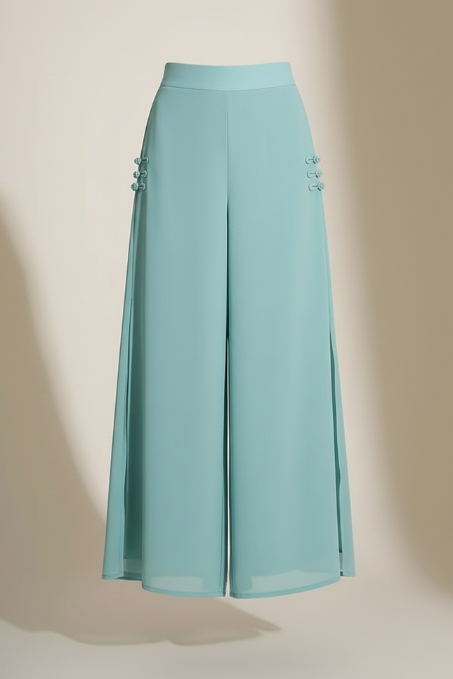 Pantalon Chinois Fluide Bleu Chiffon Fendu Élégant - Polyester - vue 3