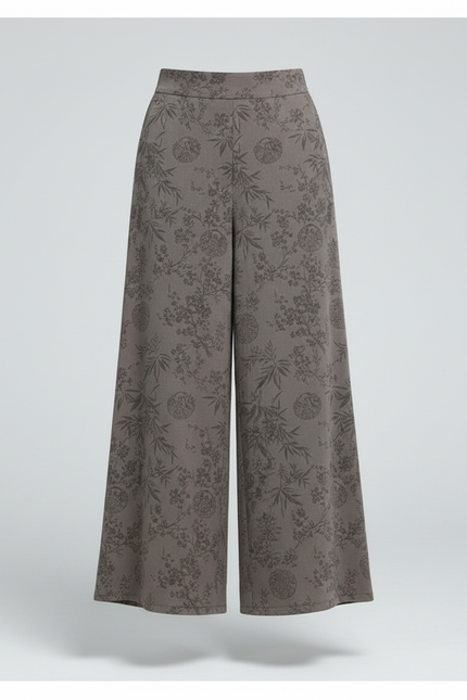 Pantalon Chinois Gris Ample Imprimé Floral Fluide - Viscose - vue 3