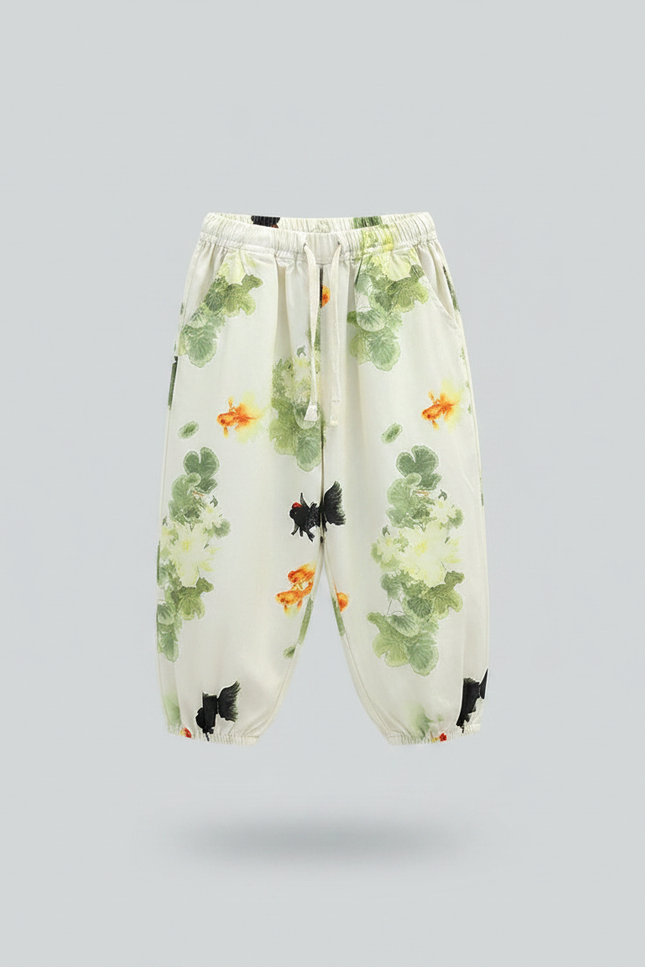 Pantalon Chinois Blanc Ample Goldfish Floral Enfant - Viscose - vue 2