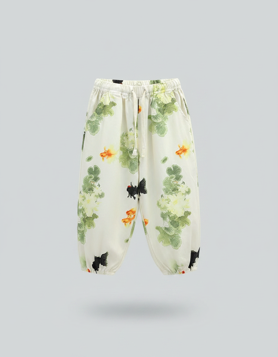 Pantalon Chinois Blanc Ample Goldfish Floral Enfant - Viscose - vue 2
