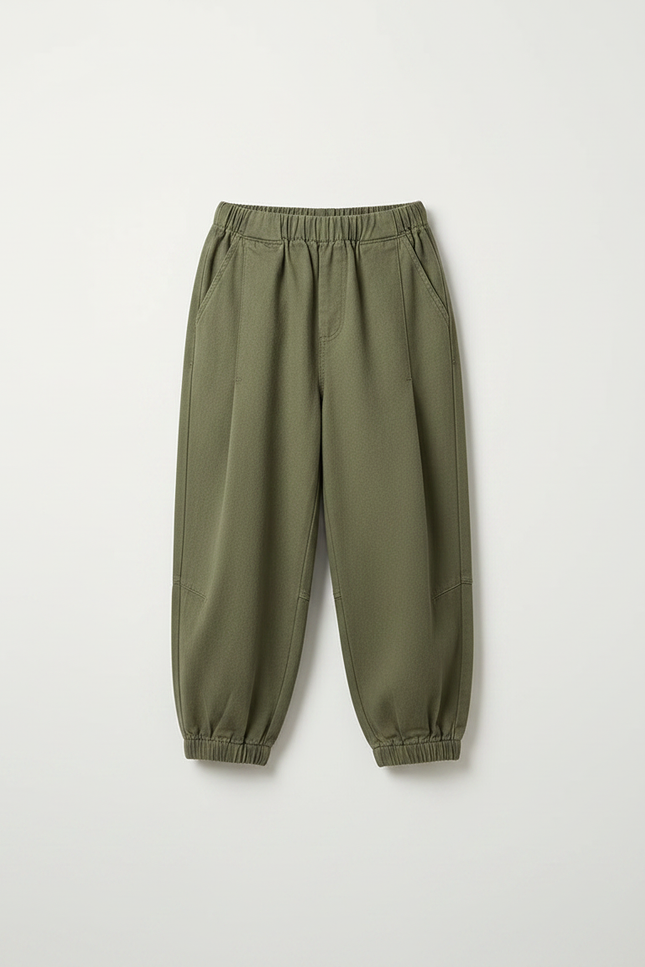Pantalon Chinois Vert Armée Ample Coton Décontracté Garçon - Kaki Toile - vue 3