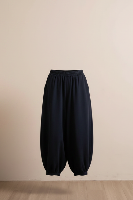 Pantalon Chinois Bleu Marine Ample Coton Décontracté - Molleton - vue 3