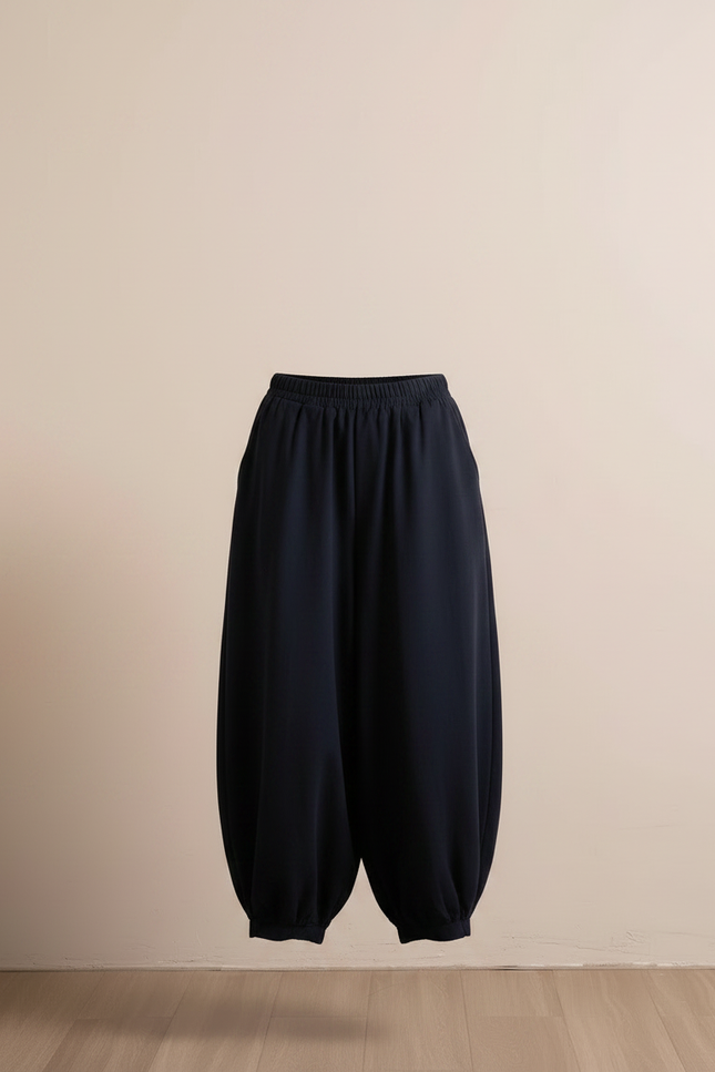 Pantalon Chinois Bleu Marine Ample Coton Décontracté - Molleton - vue 3