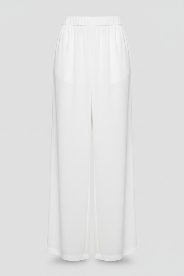 Pantalon Chinois Blanc Fluide Ample Élégant Transparent - Polyester - vue 3