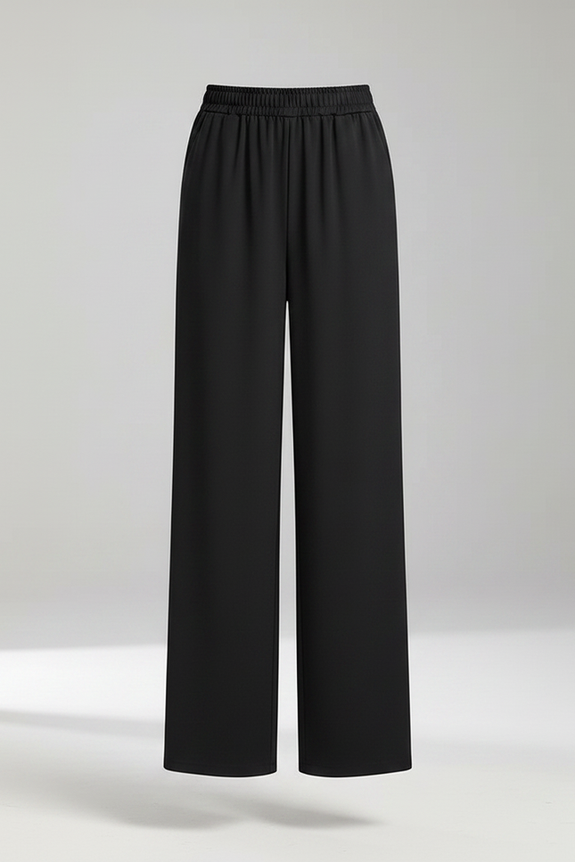 Pantalon Chinois Noir Ample Fluide Taille Élastique - Polyester - vue 3