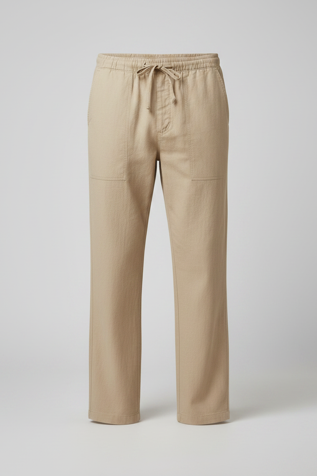 Pantalon Chinois Beige Lin Coton Ample Décontracté Homme - vue 3