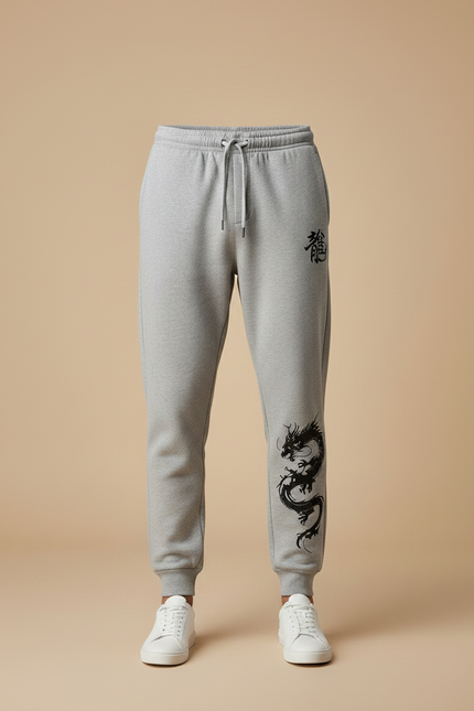 Pantalon Chinois Gris Décontracté Dragon Imprimé Homme - Molleton - vue 3