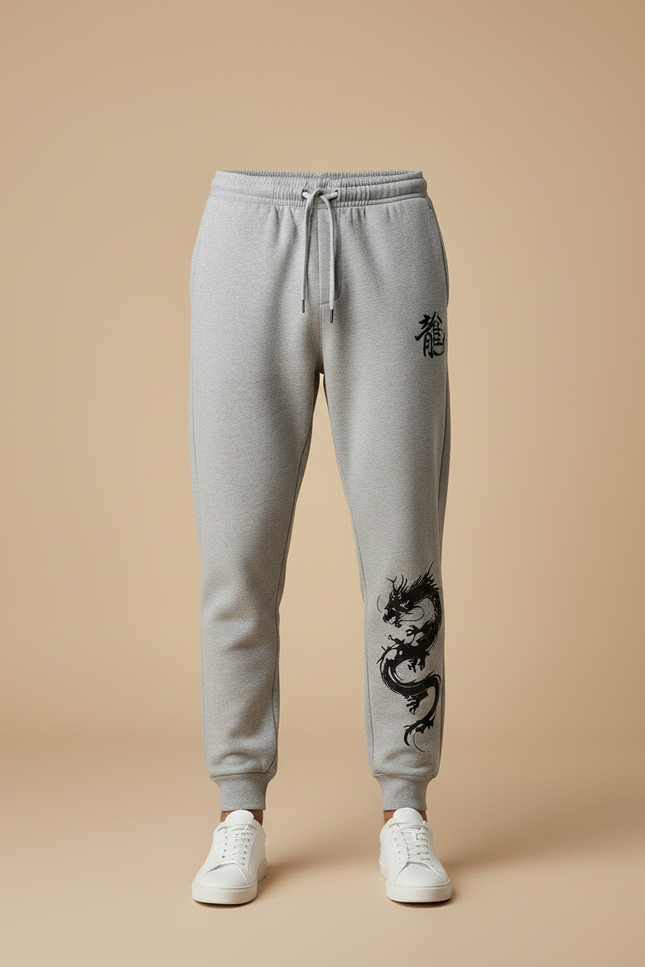 Pantalon Chinois Gris Décontracté Dragon Imprimé Homme - Molleton - vue 3