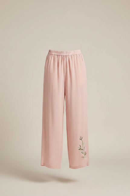 Pantalon Chinois Rose Lin Ample Brodé Fluide - vue 3