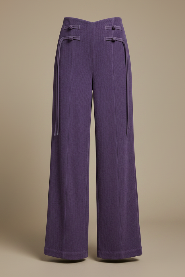 Pantalon Chinois Violet Côtelé Ample Taille Haute - Cordé - vue 3