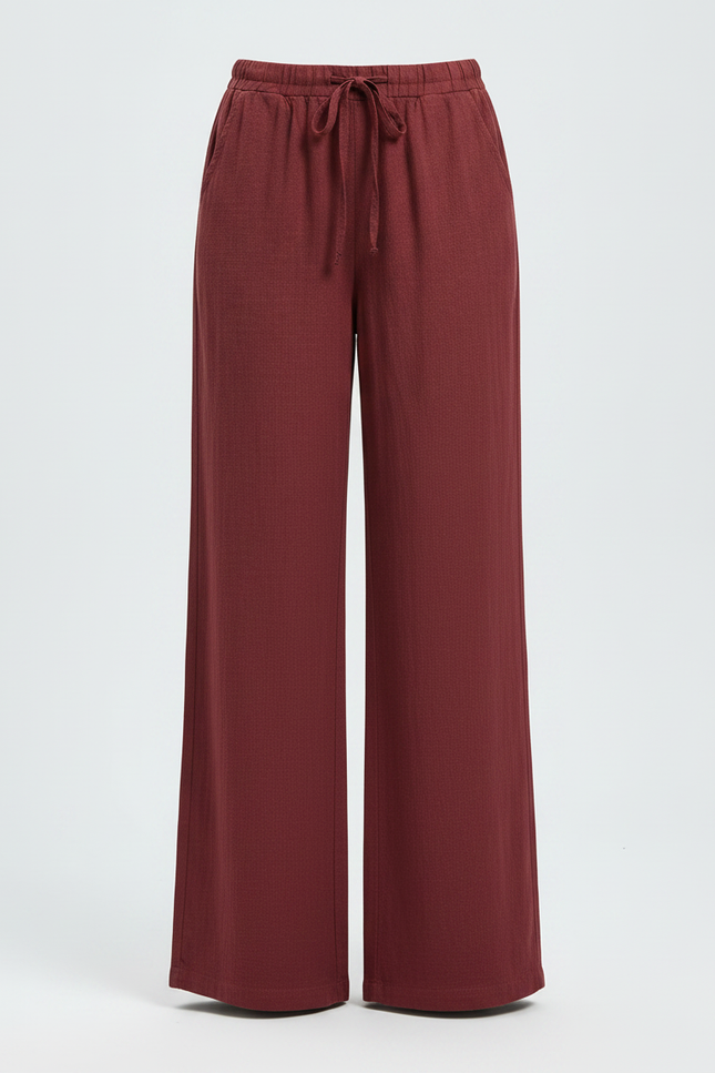 Pantalon Chinois Bordeaux Ample Lin Cordon Femme - vue 3