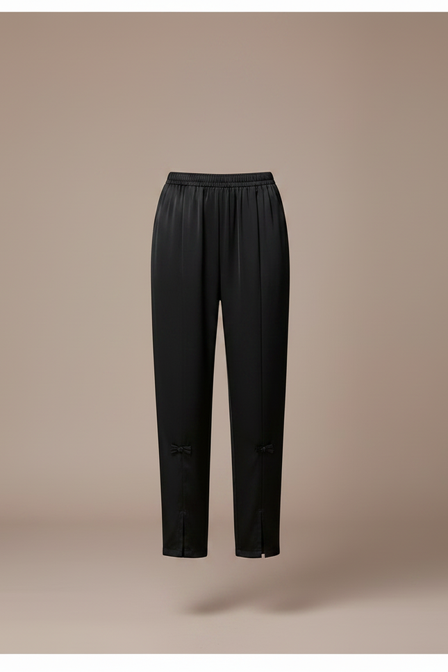 Pantalon Chinois Noir Satiné Ample Nœuds Femme - vue 3