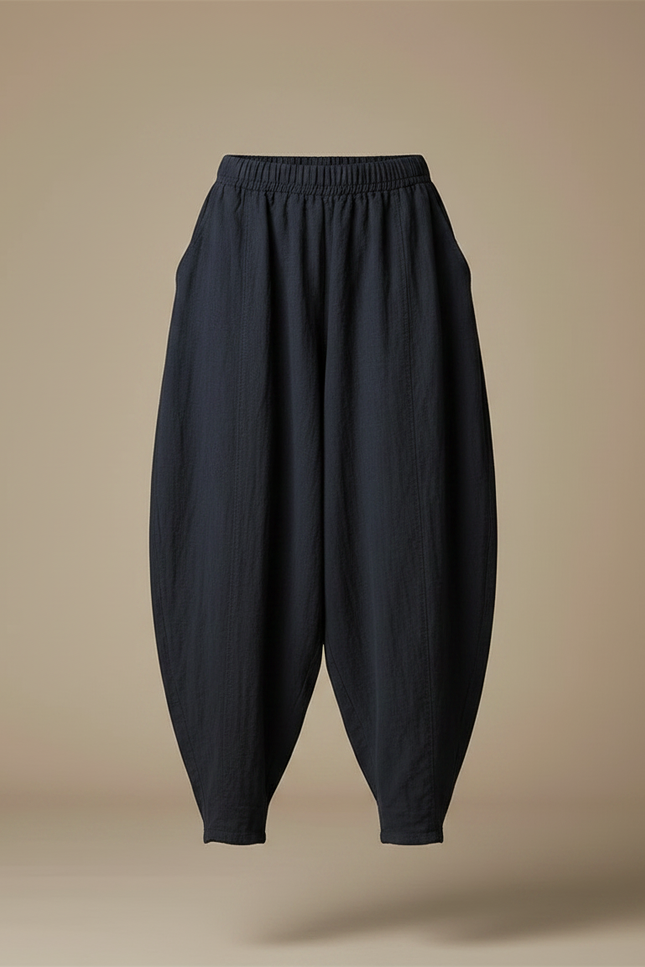 Pantalon Chinois Femme Bleu Marine Sarouel - Lin - vue 3