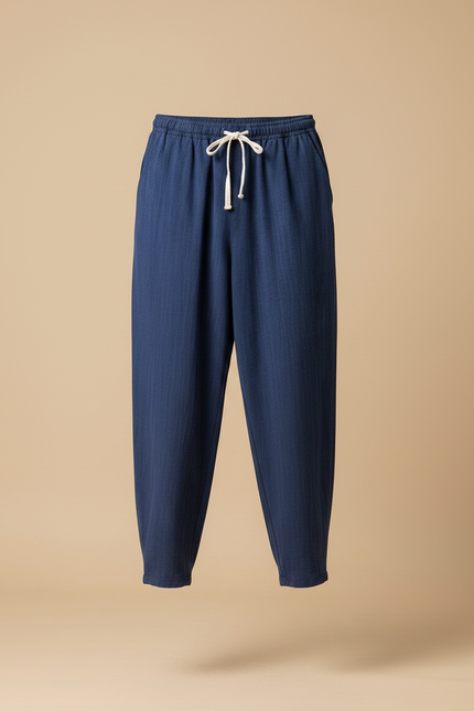 Pantalon Chinois Bleu Ample Lin Cordon Homme - vue 3