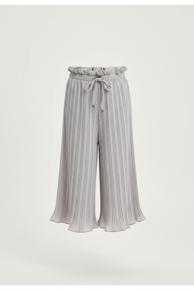 Pantalon Chinois Gris Plissé Fluide Ample Fille - Polyester - vue 3