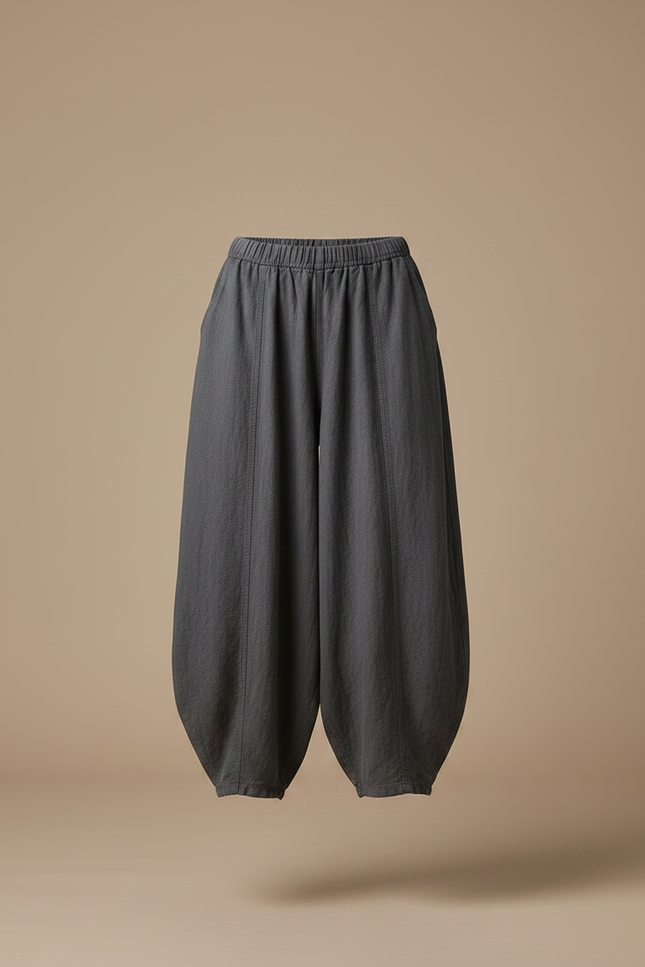 Pantalon Chinois Gris Ample Lin Décontracté Femme - vue 3