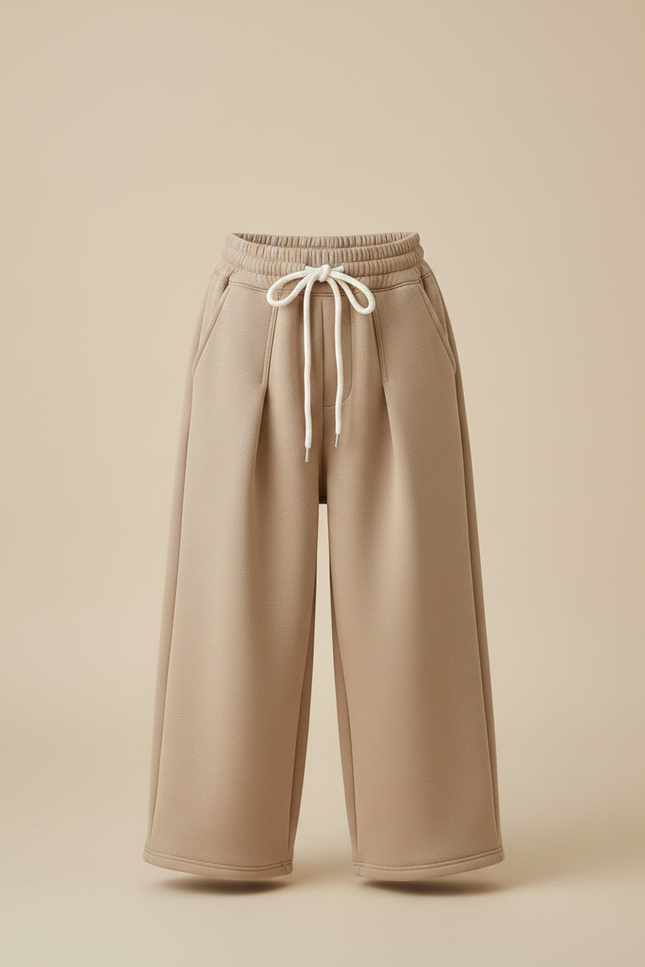 Pantalon Chinois Beige Molletonné Ample Cordon Décontracté - vue 3