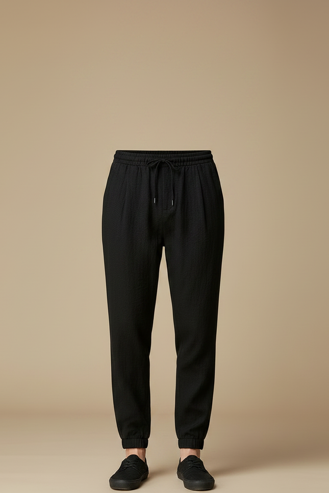 Pantalon Chinois Noir Ample Coton Décontracté Homme Léger - vue 3