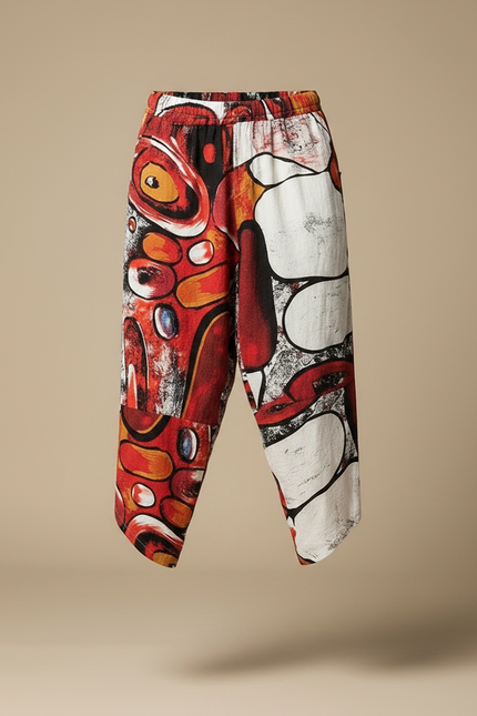 Pantalon Chinois Imprimé Abstrait Harem Ample Coton - Multicolore - vue 3