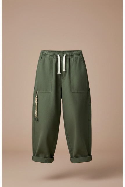 Pantalon Chinois Vert Armée Coton Ample Décontracté Garçon - Kaki - vue 3