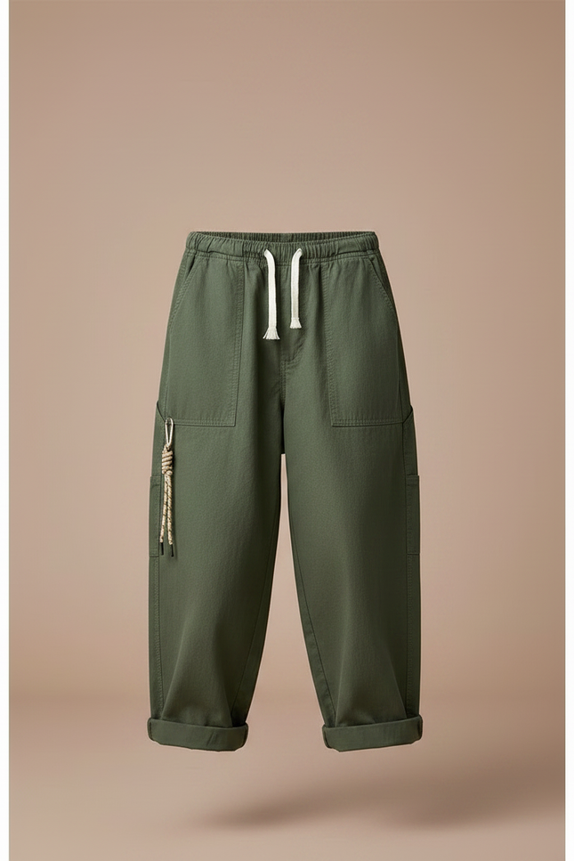 Pantalon Chinois Vert Armée Coton Ample Décontracté Garçon - Kaki - vue 3