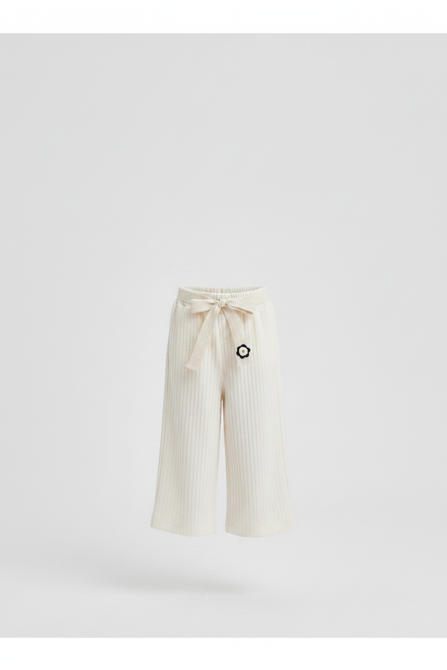 Pantalon Chinois Crème Côtelé Ample Décontracté Fille - Beige Cordé - vue 3