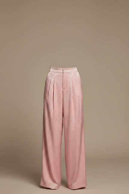 Pantalon Chinois Rose Jacquard Satin Ample Élégant Femme - vue 3